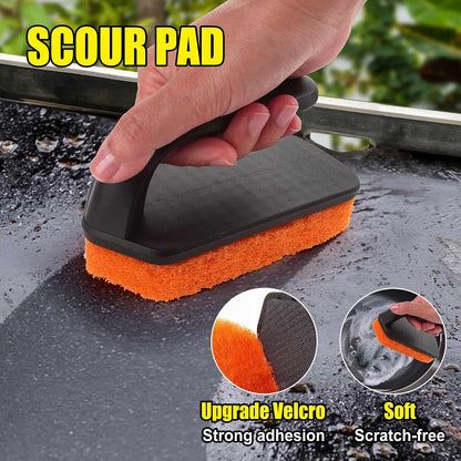 GRILLART Griddle Cleaning Kit for Blackstone, Flat Top Grill Cleaning Kit with Grill Stone, Griddle Scraper, Scouring Pad and Handles, Multifunctional Griddle Accessories for Rusty Grills, Orange