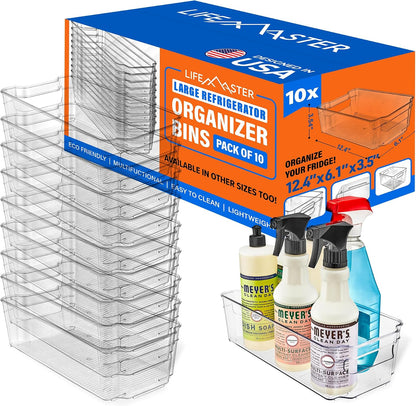 2-Piece Stackable Refrigerator Bin Organizer Set with Easy Grip Handles - Clear Multi-Purpose Storage Bins for Fridge and Pantry Use