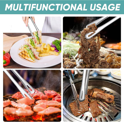 meekoo 6 Pcs 7.8 Inches Stainless Steel Korean BBQ Grill Tongs Japanese Barbecue Tongs for Cooking Portable Kitchenware Home Outdoor Steak Salad Food