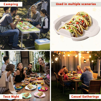 Aolin Silicone Taco Plates Set of 2, 9.8 Inch Reusable Taco Holder with Dividers - Fits Both Soft & Hard Shell Tacos, Microwave & Dishwasher Safe, Ideal Taco Serving Tray for Taco Nights & Parties
