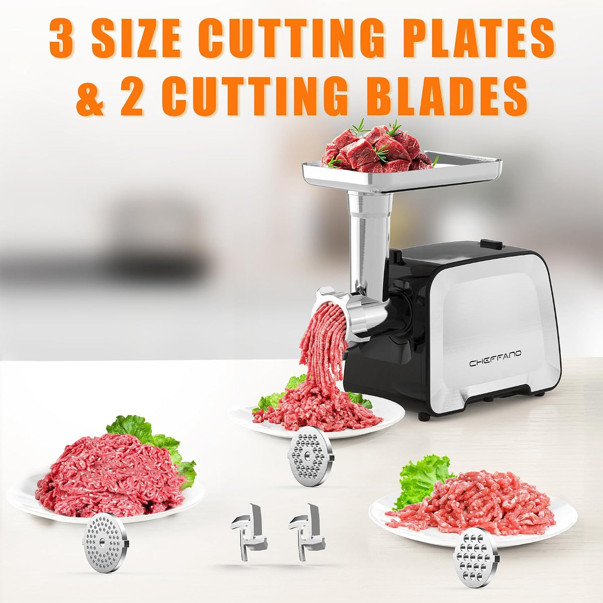 Electric Meat Grinder, 2000W Max Sausage Stuffer Maker, Vegetable Cheese Grater with 3 Shredder Slicer Blades, 2 Blades, 3 Plates, Sausage Tube, 2 Meat Claws, Burger Press & Kubbe Kit