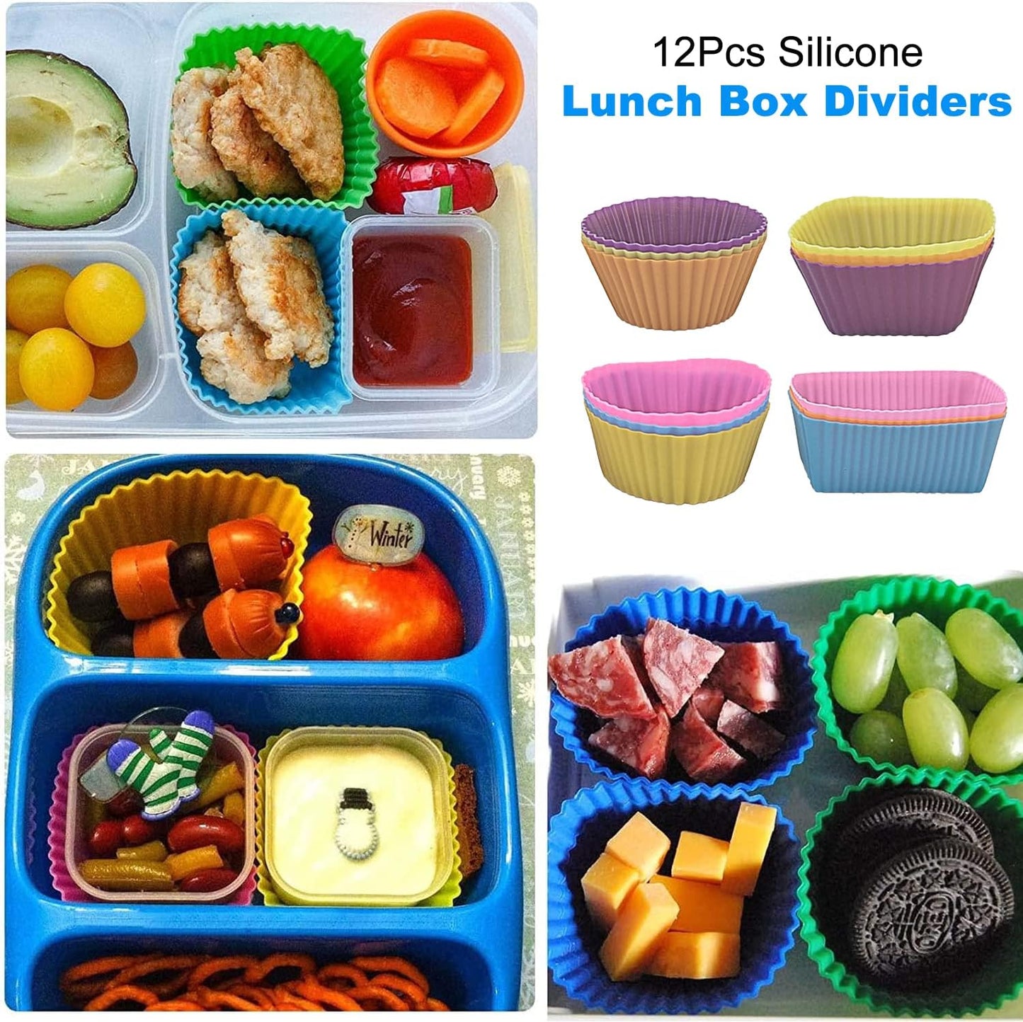 12 Pcs Silicone Lunch Box Dividers, 10PCS Food Picks, 6x1.7 oz Salad Dressing Container To Go, Lunch Accessories for Bento Box