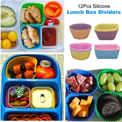 12 Pcs Silicone Lunch Box Dividers, 10PCS Food Picks, 6x1.7 oz Salad Dressing Container To Go, Lunch Accessories for Bento Box