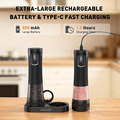 Electric Salt and Pepper Grinder Set, 2 in 1 Dual Bins USB Rechargeable