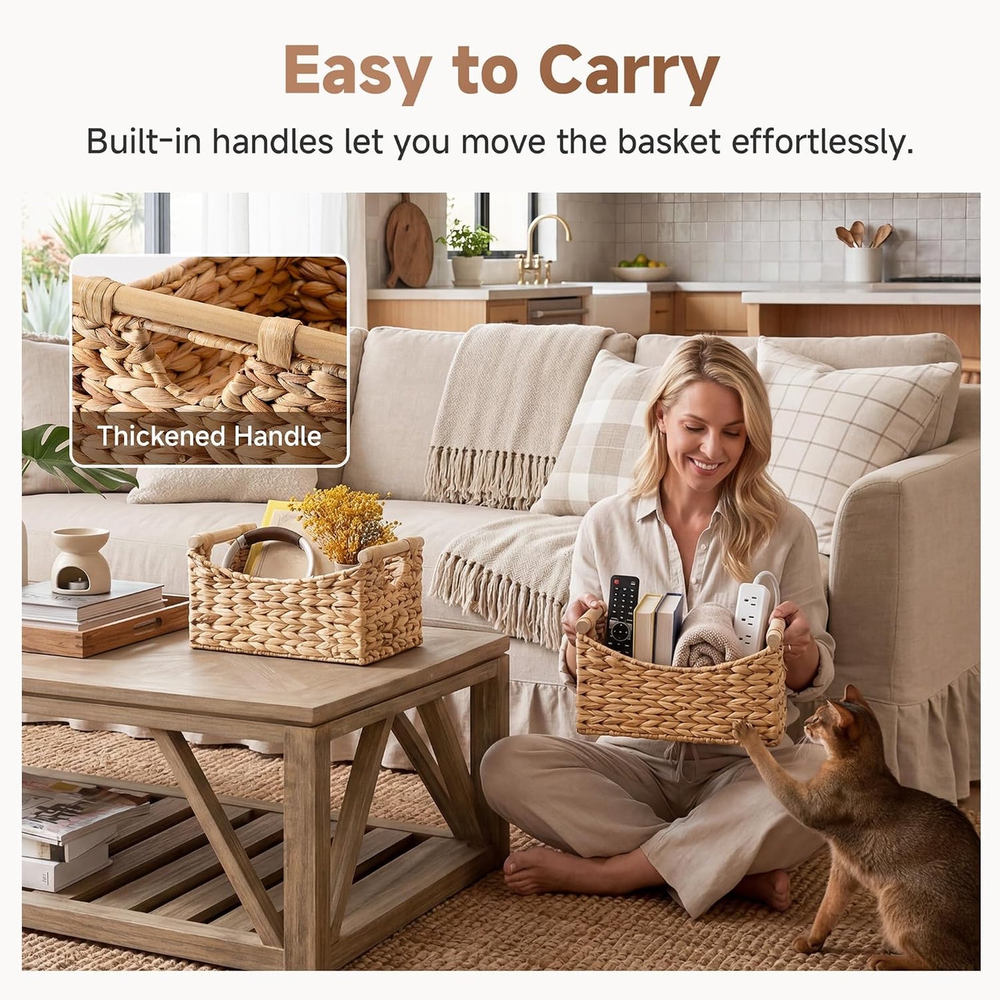 StorageWorks Wicker Baskets for Organizing, Water Hyacinth Storage Baskets with Handles, Woven Baskets for Pantry Storage, 13" x 8¼" x 7", 2-Pack