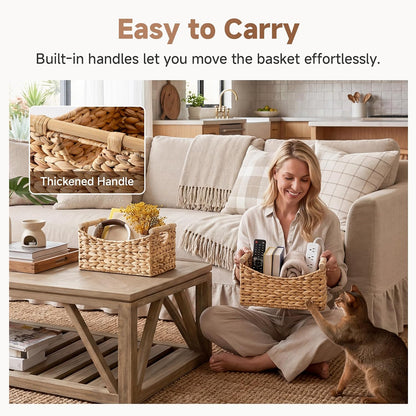 StorageWorks Wicker Baskets for Organizing, Water Hyacinth Storage Baskets with Handles, Woven Baskets for Pantry Storage, 13" x 8¼" x 7", 2-Pack