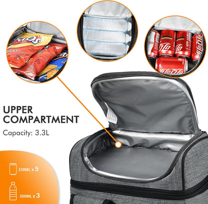 Tirrinia Reusable Lunch Box for Men Women, Insulated Lunch Bag Adult Work, Double Decker Leakproof Lunchbox for Office Picnic Beach—Dual Compartment Lunch Cooler Bag