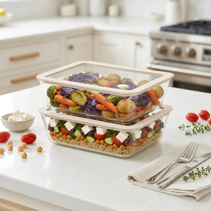 Urban Green Glass Food Container Set with Glass Lid, 4 Pack, Food Storage Containers Set, Airtight, LeakProof, 100% Plastic Free, Meal Prep Containers (White Color)