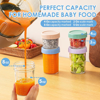 DRKIO 12 Pack Glass Baby Food Storage Containers - 4 Oz Baby Food Jars with Lids Baby Food Maker Microwave Dishwasher Freezer Safe 100% Leak Proof BPA Free Reusable
