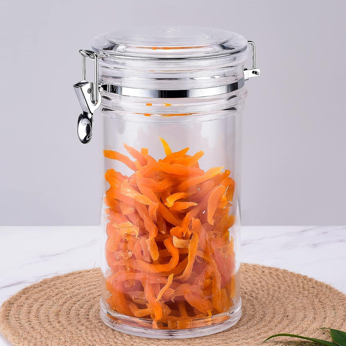 64 oz Reinforced Large Acrylic Canister with Locking Clamp, Airtight Flip Jar | Food Storage Container for Flour, Sugar, Coffee, Candy, Cookie etc