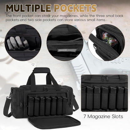 Tactical Pistol Range Bag, Gun Range Bag for Handguns, Shooting Duffle Range Pistol Bag with 6X Magazine Slots, Extra Pockets for Ammo and Essentials