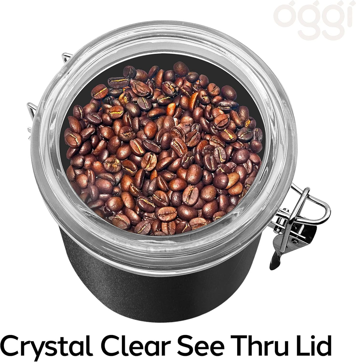 Oggi Stainless Steel Kitchen Canister 62 fl oz - Airtight Clamp Lid, Clear See-Thru Top - Ideal for Kitchen Storage, Food Storage, Pantry Storage. Large Size 5" x 7.5".