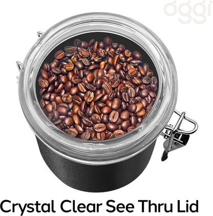 Oggi Stainless Steel Kitchen Canister 62 fl oz - Airtight Clamp Lid, Clear See-Thru Top - Ideal for Kitchen Storage, Food Storage, Pantry Storage. Large Size 5" x 7.5".