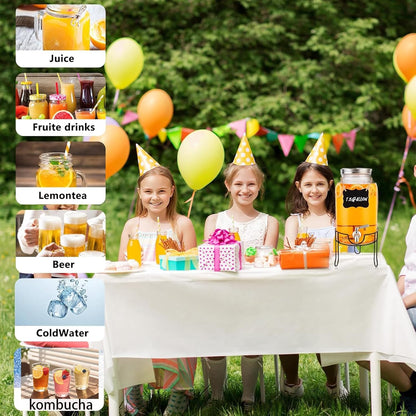 1.5 Gallon Glass Beverage Dispenser with Stand and Lid for Parties,Glass Drink Dispenser with Stainless Steel Leakproof Spigot,Mason Jar Drink Dispensers with Lids for Lemonade,Juice,Water