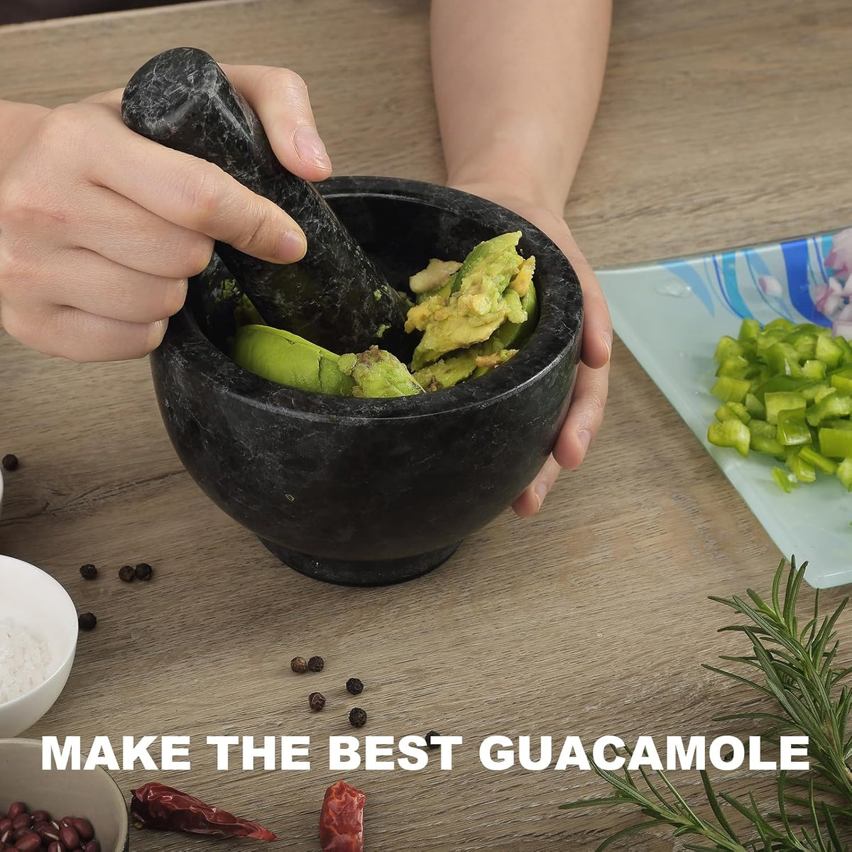 Koville Luxury Marble Mortar and Pestle Set, 7"-4cups Grinder Bowl for Guacamole, Salsa, Pill Crusher, Spice, Herb, Garlic, Nut, Heavy Duty Grinder for Kitchen
