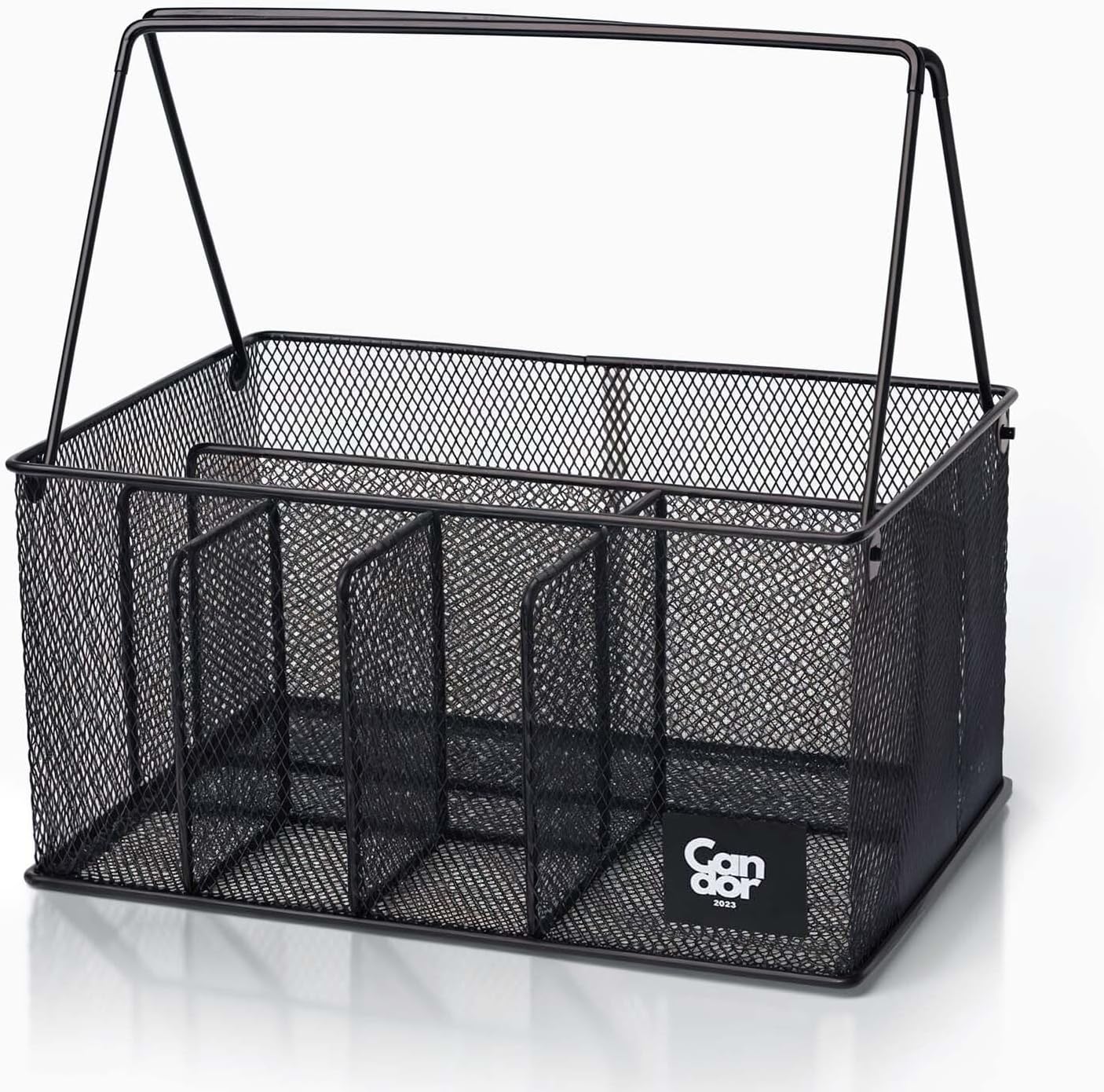 Candor23 Steel Mesh Silverware Caddy, Paper Plate Organizer for Countertop, Utensil Caddy with Removable Handle, Oversized Utensil Holder for Kitchen Counter, Office, Black