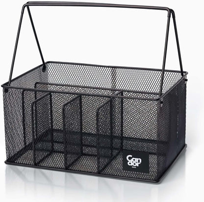 Candor23 Steel Mesh Silverware Caddy, Paper Plate Organizer for Countertop, Utensil Caddy with Removable Handle, Oversized Utensil Holder for Kitchen Counter, Office, Black