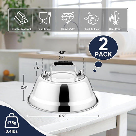 HaSteeL 6.5In Cheese Melting Dome, Stainless Steel Small Round Basting Steaming Cover, Heavy Duty Griddle Grill Accessories for Kitchen Cooking Flat Top BBQ Indoor & Outdoor, Dishwasher Safe - 4 Packs