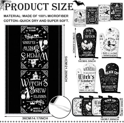 SiliFine 12 Pcs Fall Pumpkin Kitchen Towels Oven Mitts Pot Holders Set