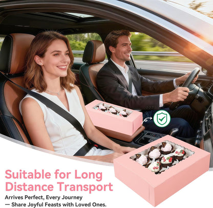 3-Set Cupcake Boxes Bulk with Clear Display Window Hold 12 Standard Cupcakes, Disposable Food Grade White Cupcake Carrier Cupcake Container, Perfect for Cupcakes Muffins Cookies Pastries