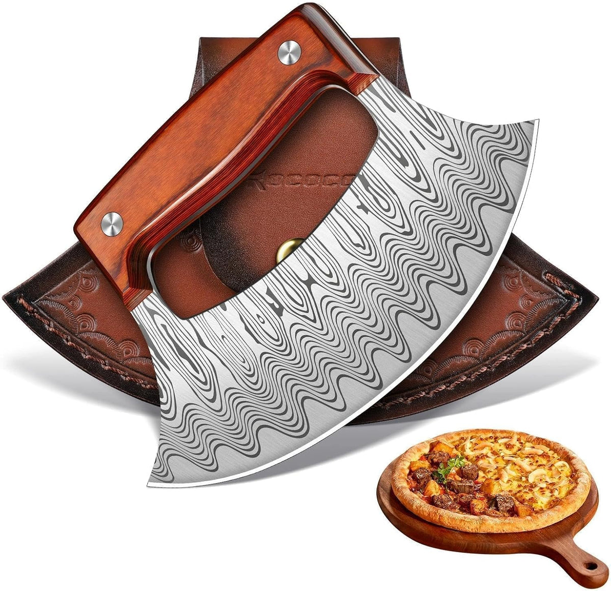 ROCOCO Pizza Cutter Ulu Knife – Full Tang Mezzaluna Rocker Knife