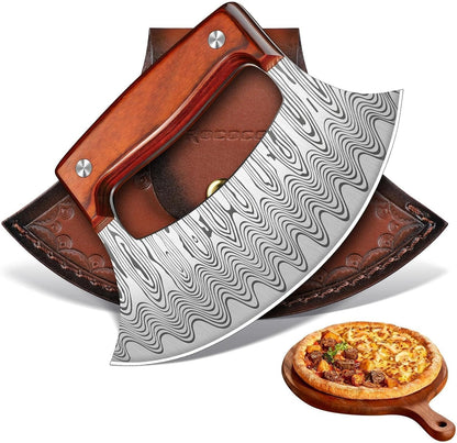 ROCOCO Pizza Cutter Ulu Knife – Full Tang Mezzaluna Rocker Knife