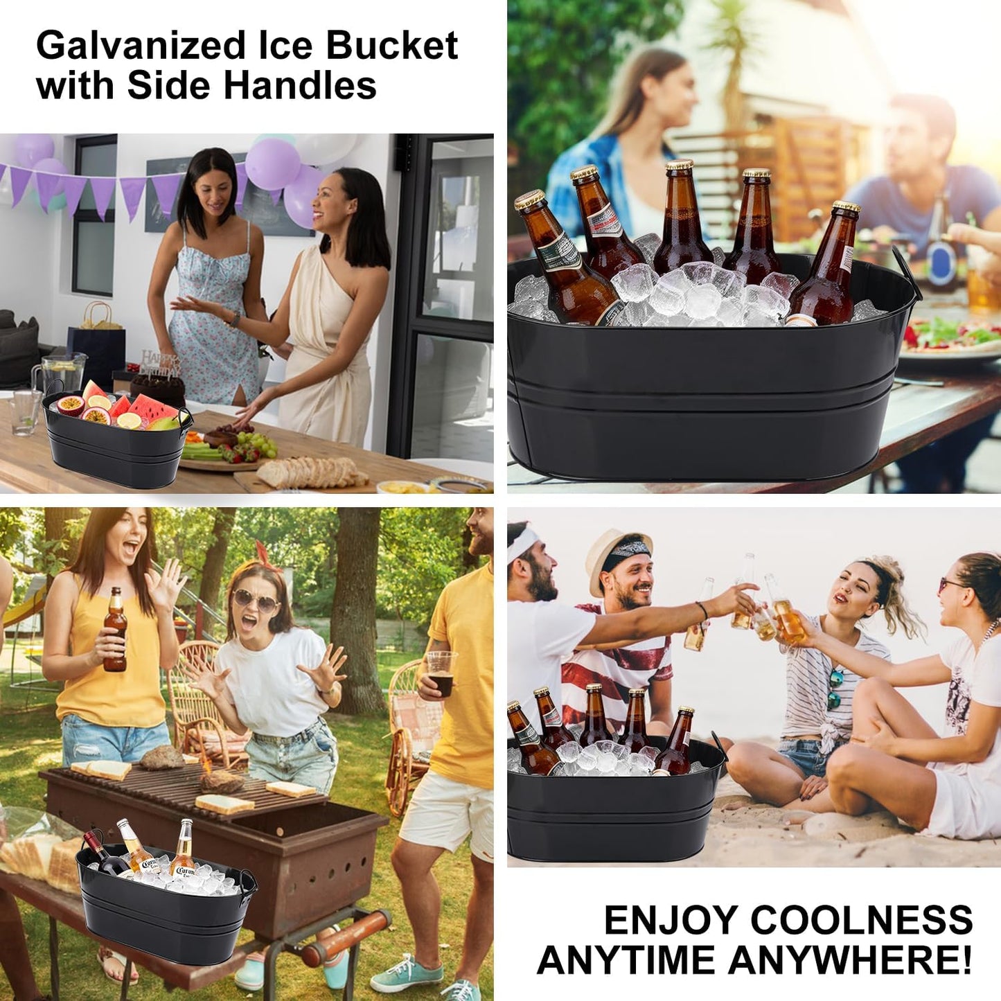 3 Pack 15.3" x 9" x 6" Yellow Metal Galvanized Tub with Handles, 3 Gallon Large Beverage Tubs for Parties, Beer, Wine, and Cocktails, Rust-Proof and Durable Ice Buckets