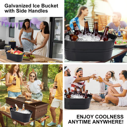 3 Pack 15.3" x 9" x 6" Yellow Metal Galvanized Tub with Handles, 3 Gallon Large Beverage Tubs for Parties, Beer, Wine, and Cocktails, Rust-Proof and Durable Ice Buckets