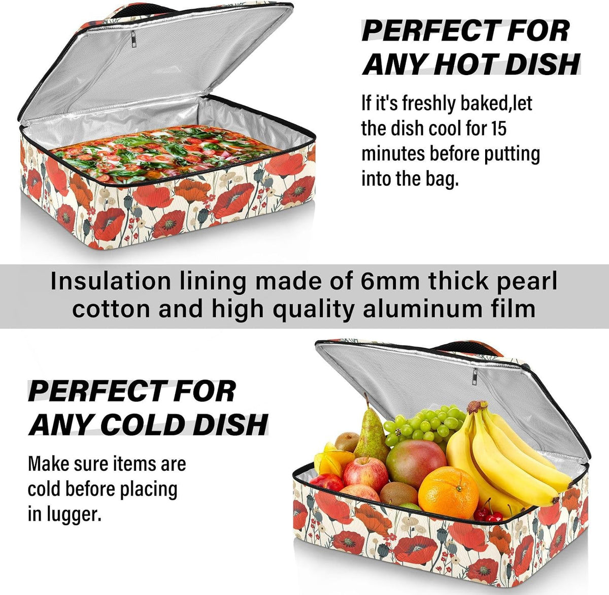 Casserole Carrier Insulated Yellow Lemon Blue Bows Dish 9x13 with Lid Party Travel Warmer Bag for Hot or Cold Food Lasagna Pizza Holder Tote - Colors B