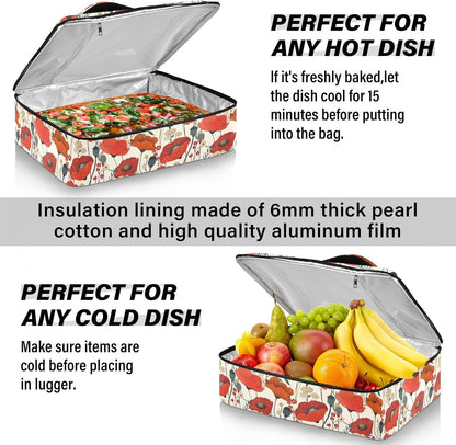 Casserole Carrier Insulated Yellow Lemon Blue Bows Dish 9x13 with Lid Party Travel Warmer Bag for Hot or Cold Food Lasagna Pizza Holder Tote - Colors B