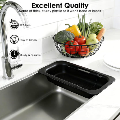 Extendable Colander Strainer Basket, Over the Sink Colander and Strainer for Kitchen, Wash Vegetables and Fruits, Drain Pasta and Dry Dishes, Adjustable Colander from 13.5In to 18.7In, Gray