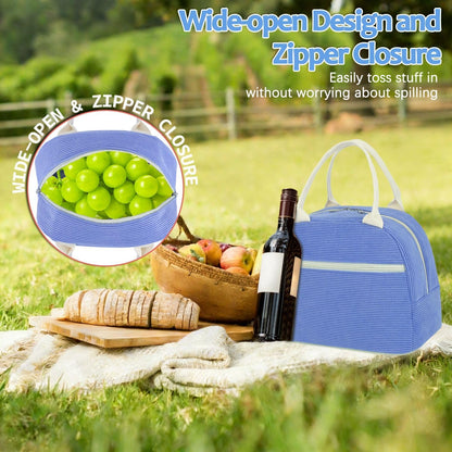 GYEUKHAM Lunch Bag Women, Lunch Box for Adult Men Kids Girls, Small Cute Lunchbox Tote Large Capacity Insulated Lunch Container Cooler for Work School Picnic Travel, Black White Stripes