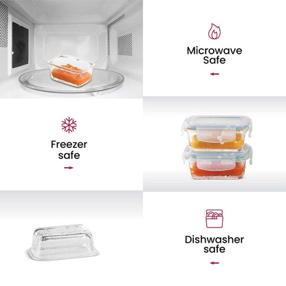 FineDine Small Glass Meal Prep Food Storage Container - Airtight, Leakproof, Microwave & Dishwasher Safe - Perfect for Snacks, Dips, 6 Count - Teal