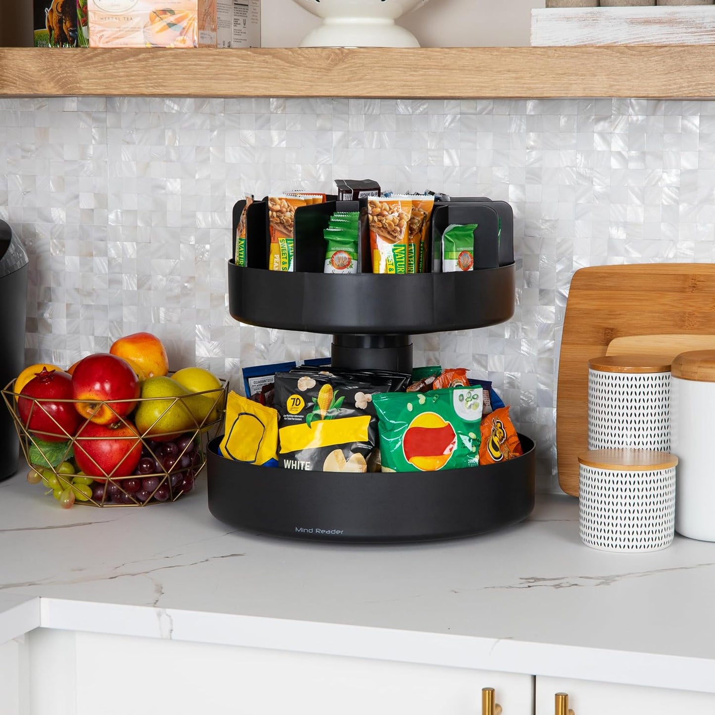 Mind Reader Snack Carousel, Countertop Organizer, Snack Tray, Condiment Holder, Breakroom, Kitchen, Black