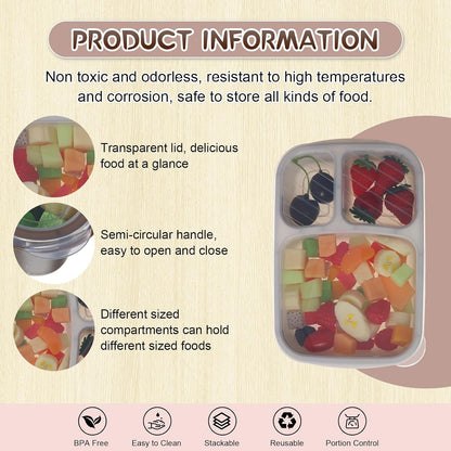 Honeydak 5 Pack Snack Containers 3 Compartment Bento Snack Boxes Divided Meal Prep Containers with Lids Reusable Adults Lunch Food Storage Box for School Work Travel(Elderberry)