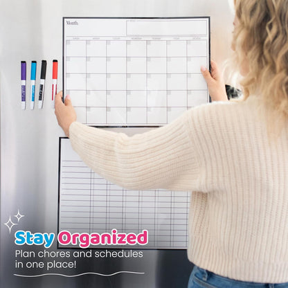 Cinch! Magnetic Calendar Bundle of 3 - Monthly, Weekly, Daily Planning Dry Erase Boards for Fridge - Magnetic Fridge Calendar Whiteboard Set with 6 Fine Tip Markers, Large Eraser, and Magnets