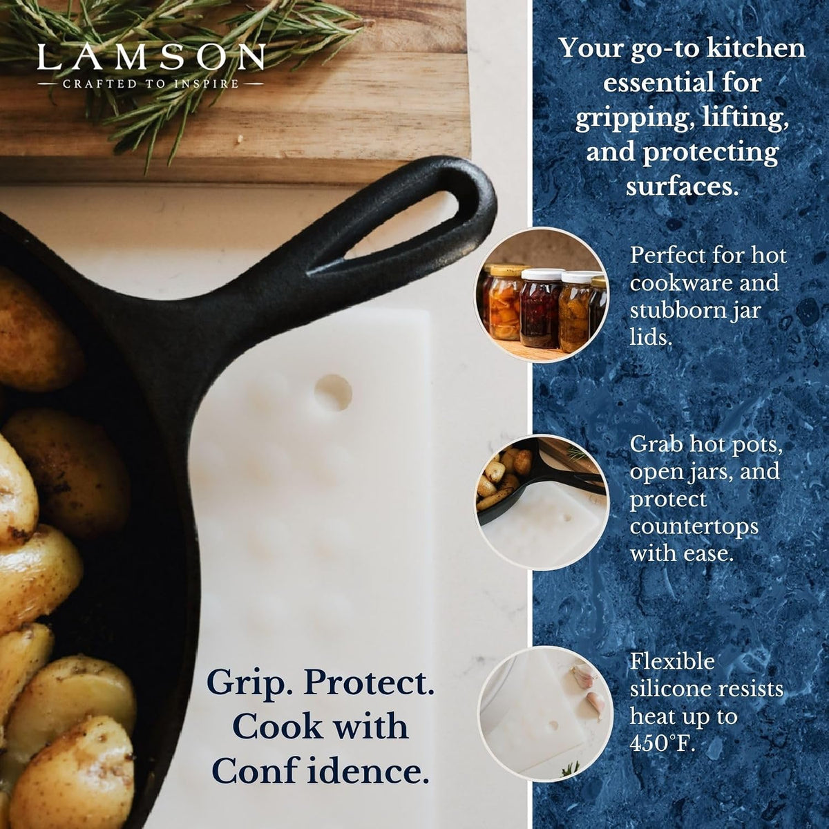 Lamson Silicone Pot Holder, 7x7 in Heat Resistant Trivet, Black