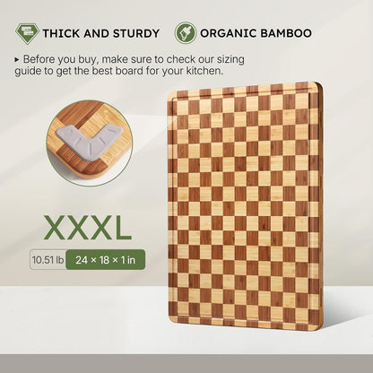 3 Pack Bamboo Cutting Board Set Checkered Wooden Cutting Board for Kitchen Non Toxic Charcuterie Board Serving Non Slip End Grain Wood Chopping Board for Meat Fruit Cheese Kitchen Housewarming Gift
