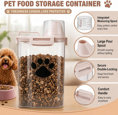 Dog Storage Container with cleaning brush,Measuring Cup,Portable Pet Food Containers with Upgraded Large Spout and Cup for Dogs,Cats,Birds,Small Animals(White)