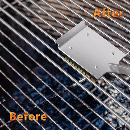 ENLOY Grill Brush and Scraper for Barbecue, 17" Grill Brush for Outdoor Grill, Extended Rosewood Handle and 2 Replaceable Copper Wire Brush Heads, Grill Cleaning Brush Grill Accessories for Most Grill