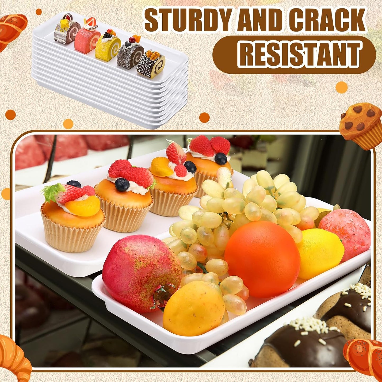 Ziliny 30 Pcs White Serving Platters 14 x 6 Inch Rectangle Serving Trays Reusable Food Tray Dishes Dessert Trays Plastic Plates for Wedding Home Table Thanksgiving Christmas Party