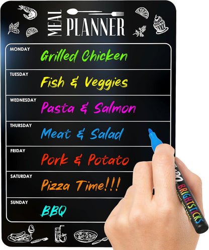 Weekly Dinner Menu Board for Kitchen A4-8.5x12 Black Magnetic Weekly Meal Planner for Fridge Dry Erase Weekly Menu Boards Magnetic Menu for Refrigerator Food Menu Boards Week Chalkboard Menu Board