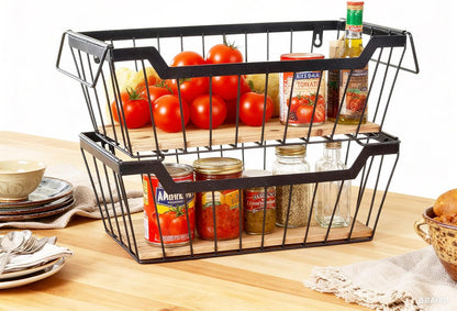 ShabbyDecor Metal Wire Basket with Handles Storage Organizer Stackable Organizing bin for Cabinet Shelf Countertop Under Sink Pantry for Kitchen,Bathroom,Laundry Closet, 1 Pack