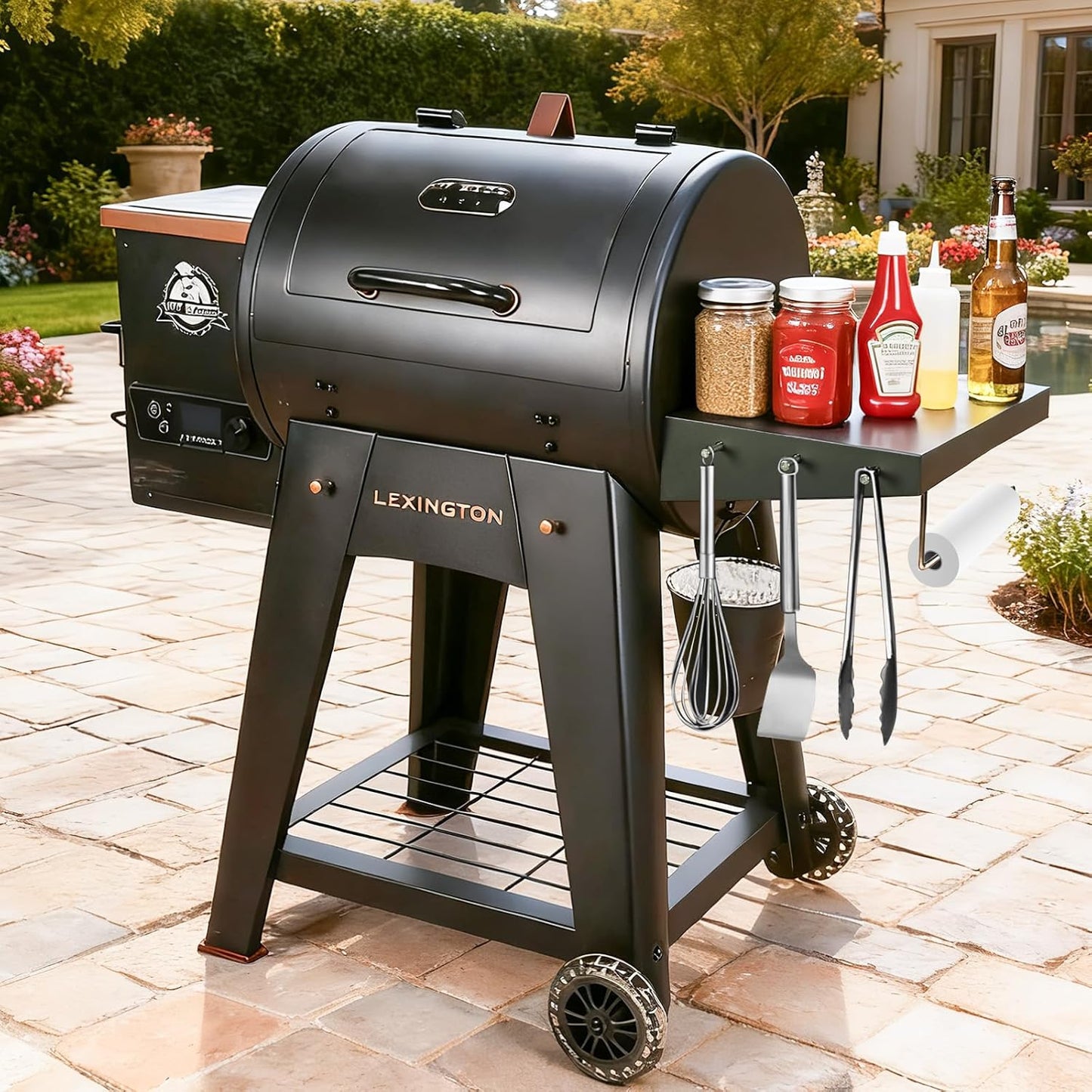 Upgraded Grill Table for Weber Kettle 22"/18"/26", Master Touch 22", Smokey Mountain, Recteq Pellet Grill RT-B380, Prep Station with Cutting Board, Basin, 4 Hooks, Shelf for Weber Kettle Accessories