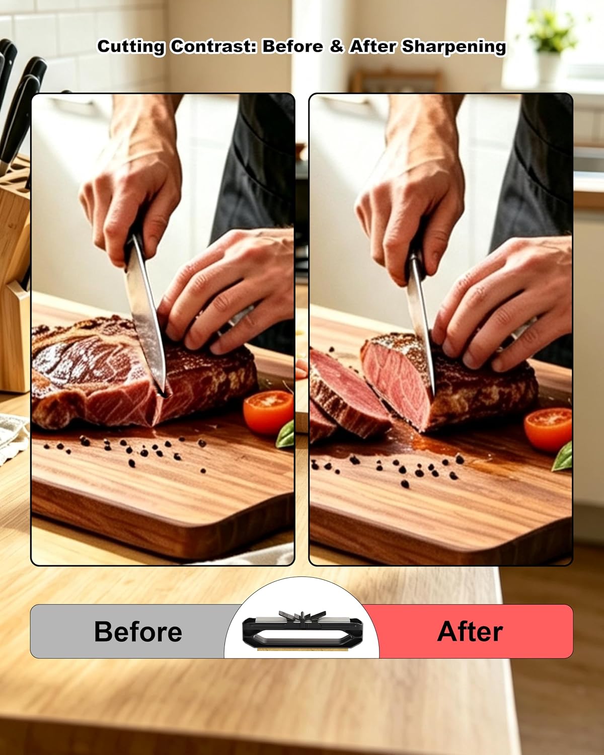 Handheld Angle Guide Knife Sharpener with 20° Angle Guide, Dual-Sided Stone