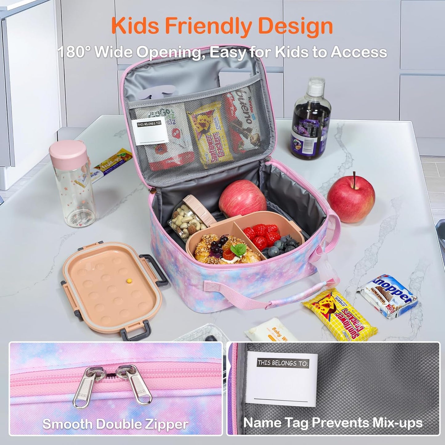 Bagseri Kids Lunch Bag Boys - Thermal Insulated Lunch Box Tote with Water Bottle Holder, Reusable Leak-Proof Kids Lunch Box for Daycare & School, Black Dinosaur (Containers Not Included)
