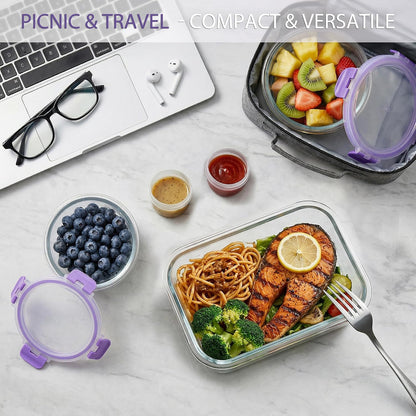 AMALEKO 42pcs Glass Food Storage Containers with Snap Locking Lids Set, Glass Meal Prep Containers (21 Container & 21 Lids),Leak Proof Lunch Containers BPA-Free,Black