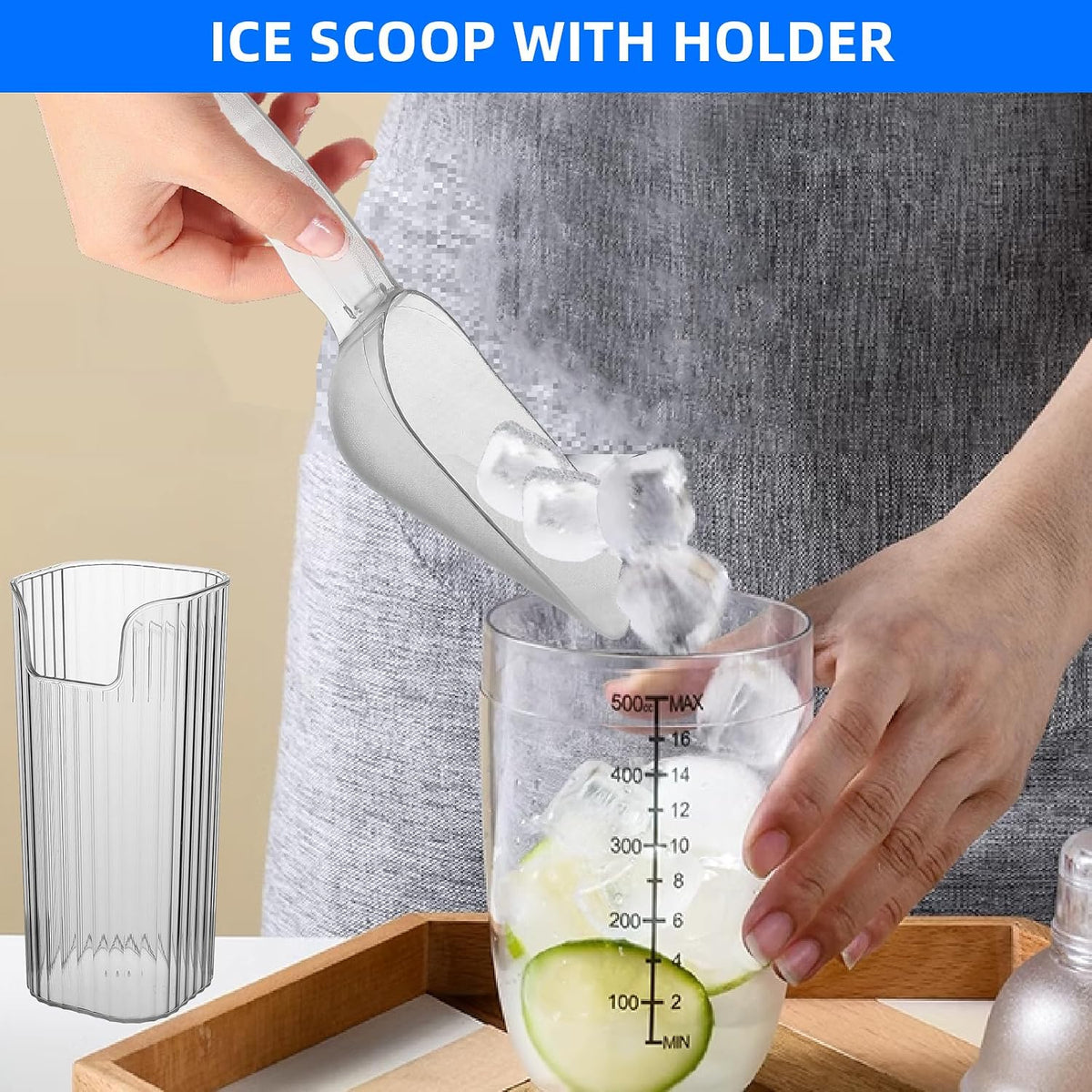 Acrylic Ice Scoop With Plastic Holder For Freezer and Ice Machine