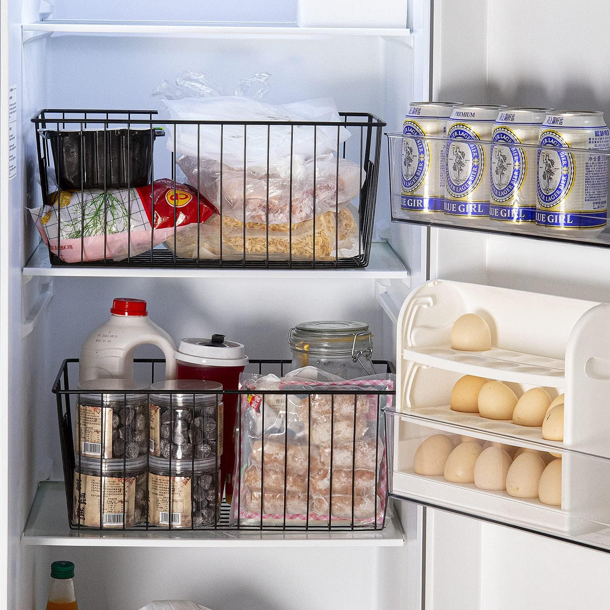 16inch Farmhouse Freezer Wire Baskets Organizer Storage Bins Large Organizer Baskets with Handles for Storage, Office, Kitchen, Pantry, Cabinet, Closets - Set of 6 (White 6)