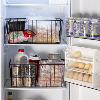 16" L x 12" W Wider Freezer Storage Organizer Baskets Container, Deep Metal Wire Chest Upright Refrigerator Divider Bins with Built-in Handles for Cabinet, Pantry, Closet, Kitchen
